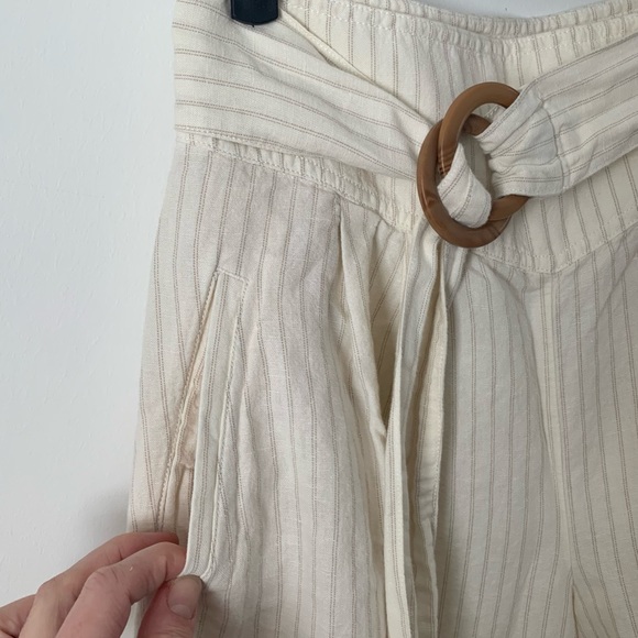 Anthropologie Palm Beach Linen Blend Wide Leg Crop Cream Pinstripe Belted Pant - Picture 4 of 16
